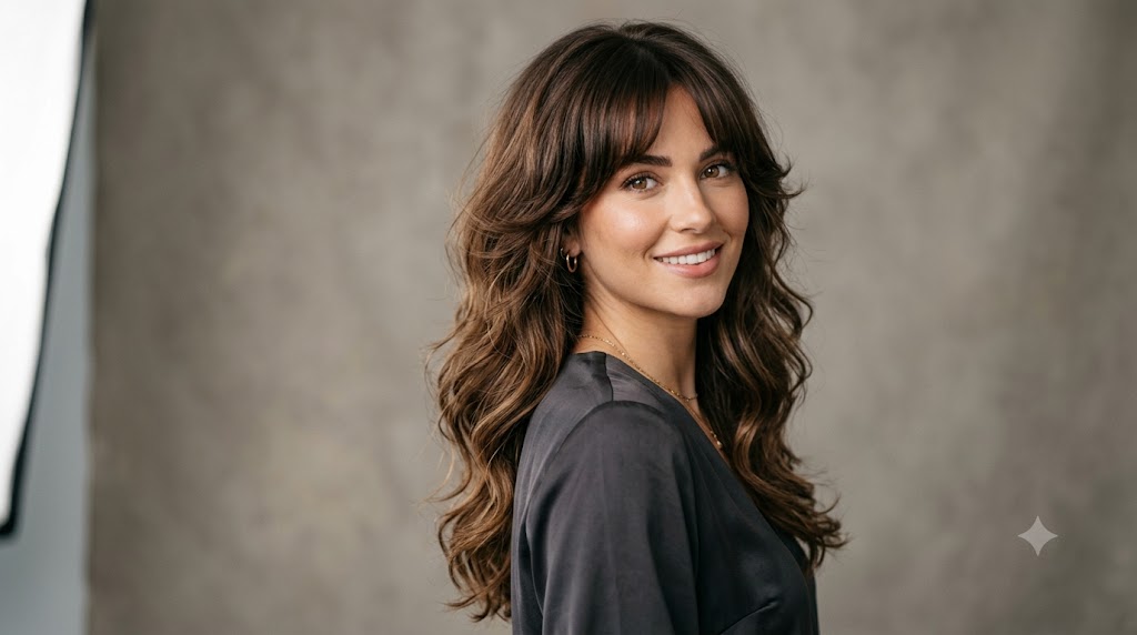Brunette Soft Butterfly Cut with Curtain Bangs